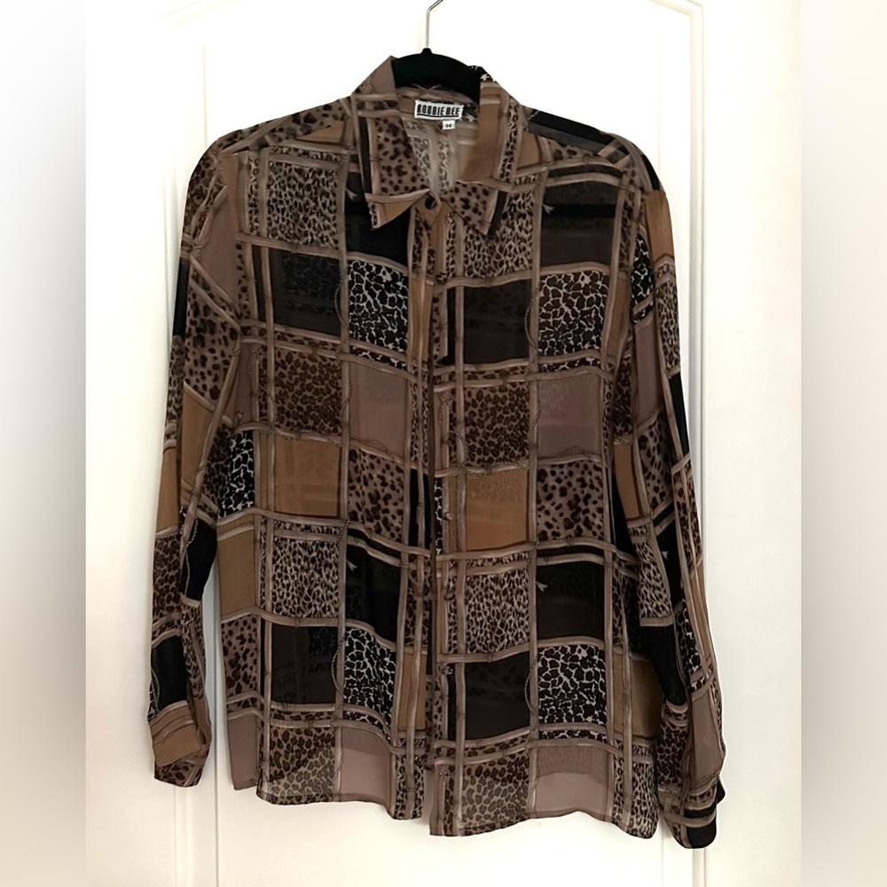Robbie Bee Sheer Animal Print Blouse Size M
